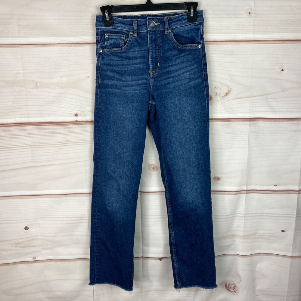 H&M Divided Jeans Womens 4 High Rise Straight Dark Wash Denim 5 Pockets Stretch